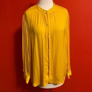 Vince Camuto Yellow Button Up Mandarine Collar Long Sleeve Covered Button Shirt